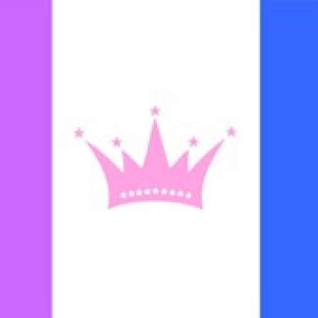 Pink crown on a white field with purple bar on left, blue bar on right