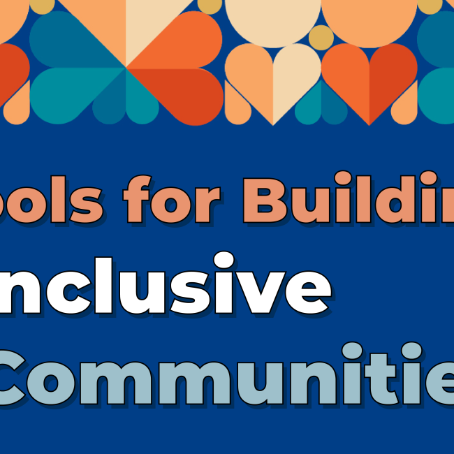 decorative event banner with text reading &quot;Tools for Building Inclusive Communities&quot;