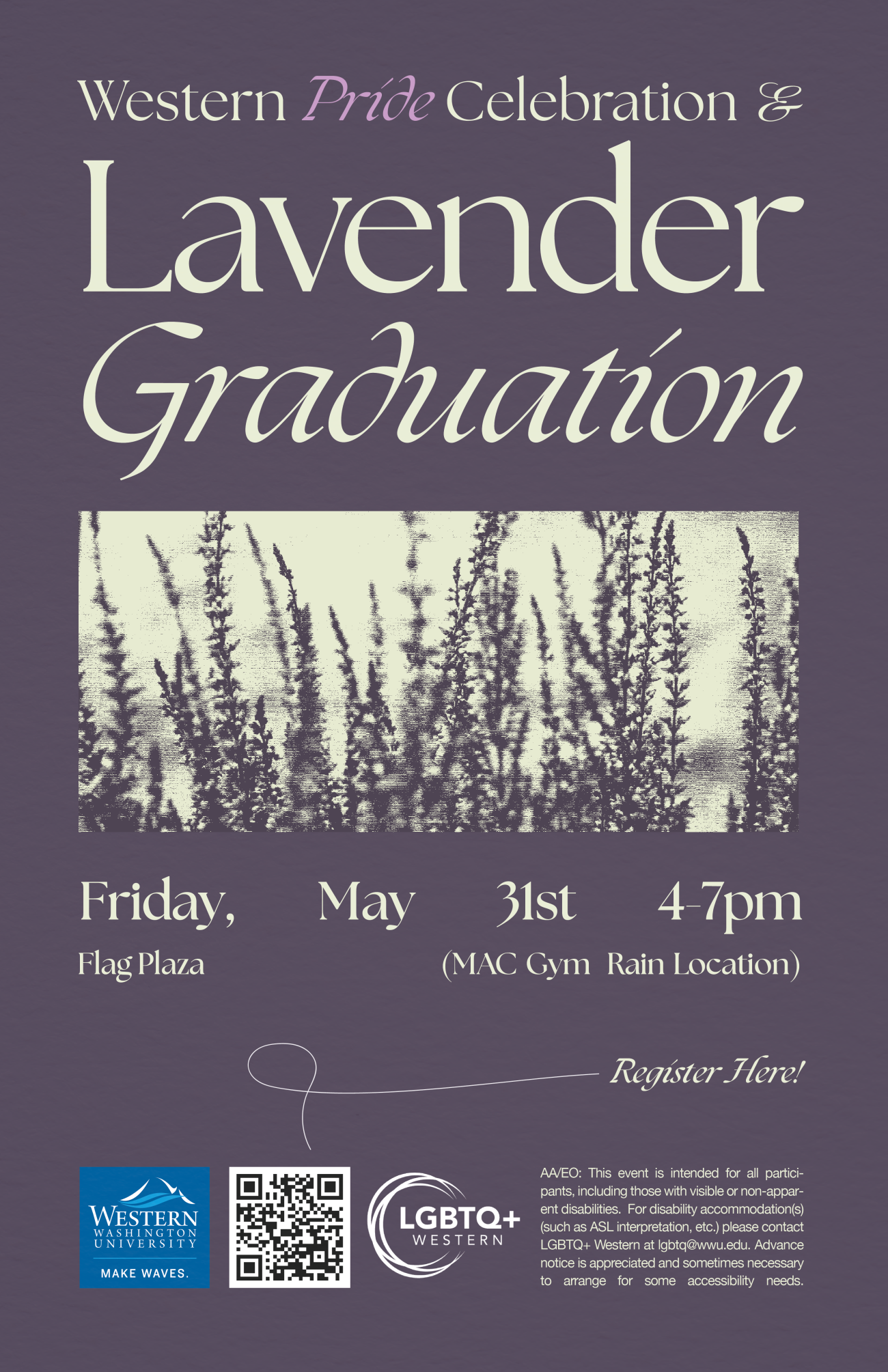 Pride Celebration and Lavender Graduation Poster with a picture of lavender in the middle